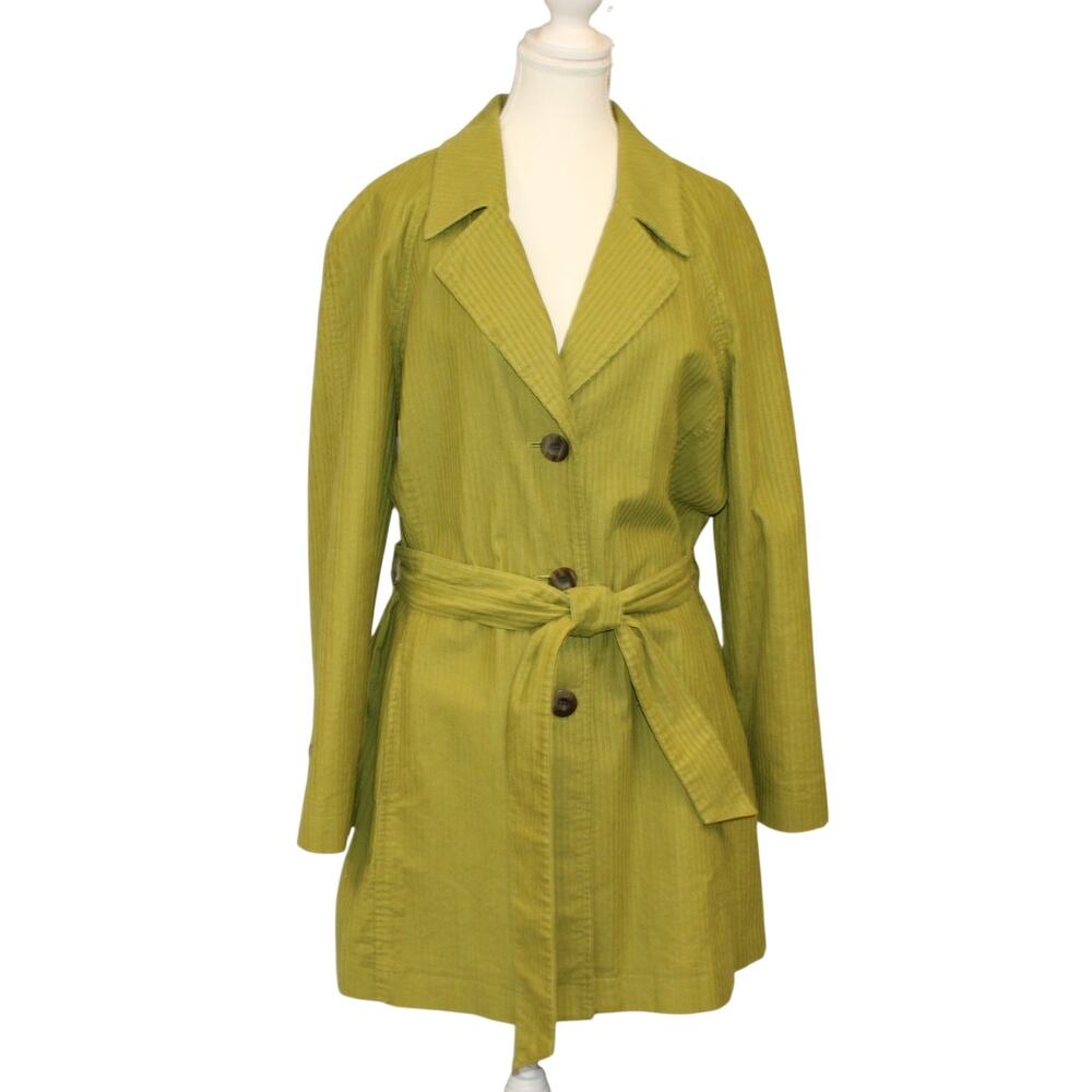 VTG J. Jill Peridot Green Cotton Corduroy Lined Trench Coat Size XL Excellent